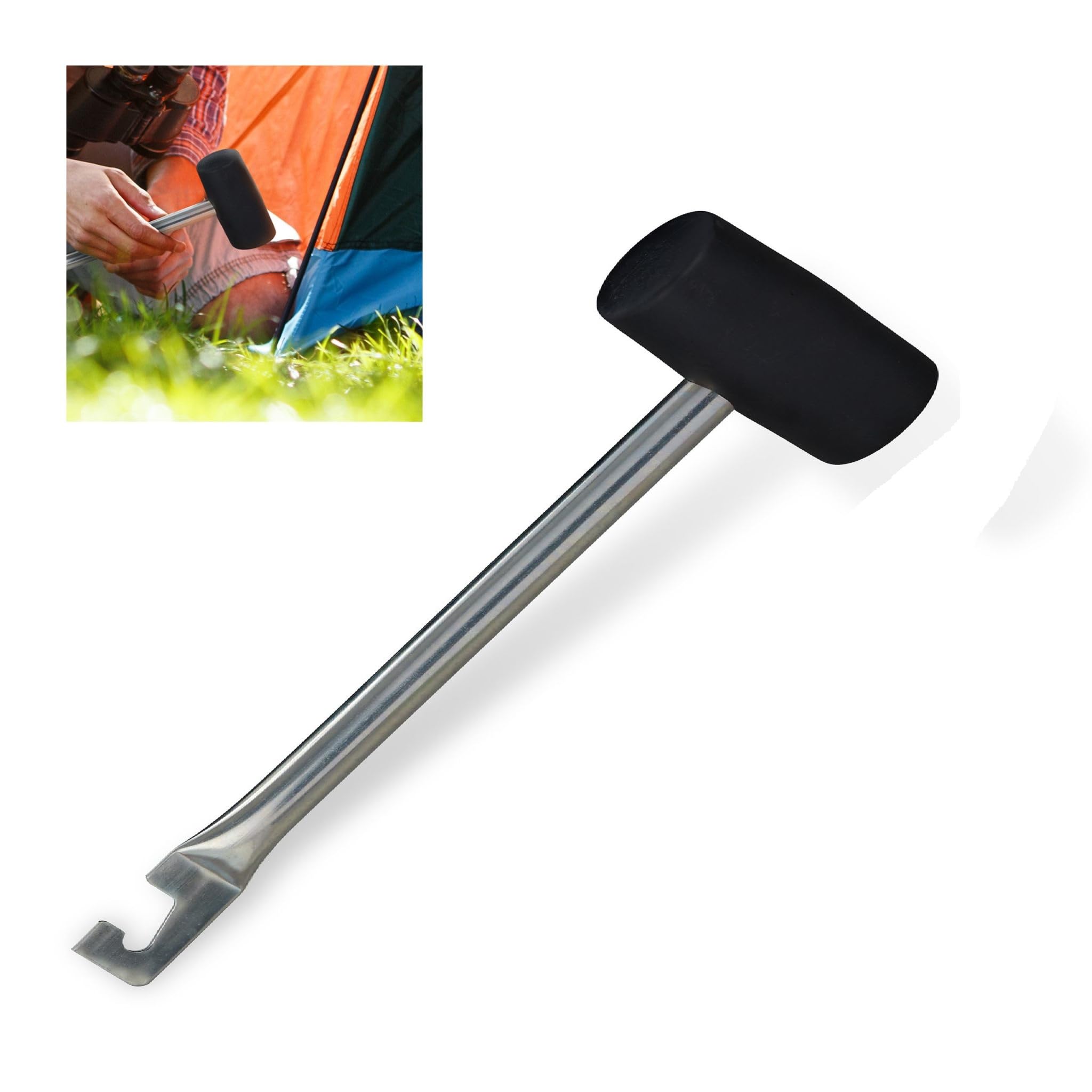B2c Black Rubber Mallet 2In1 Camping Peg Puller Hook 800G Tent Hammer Wind Breaker Stake