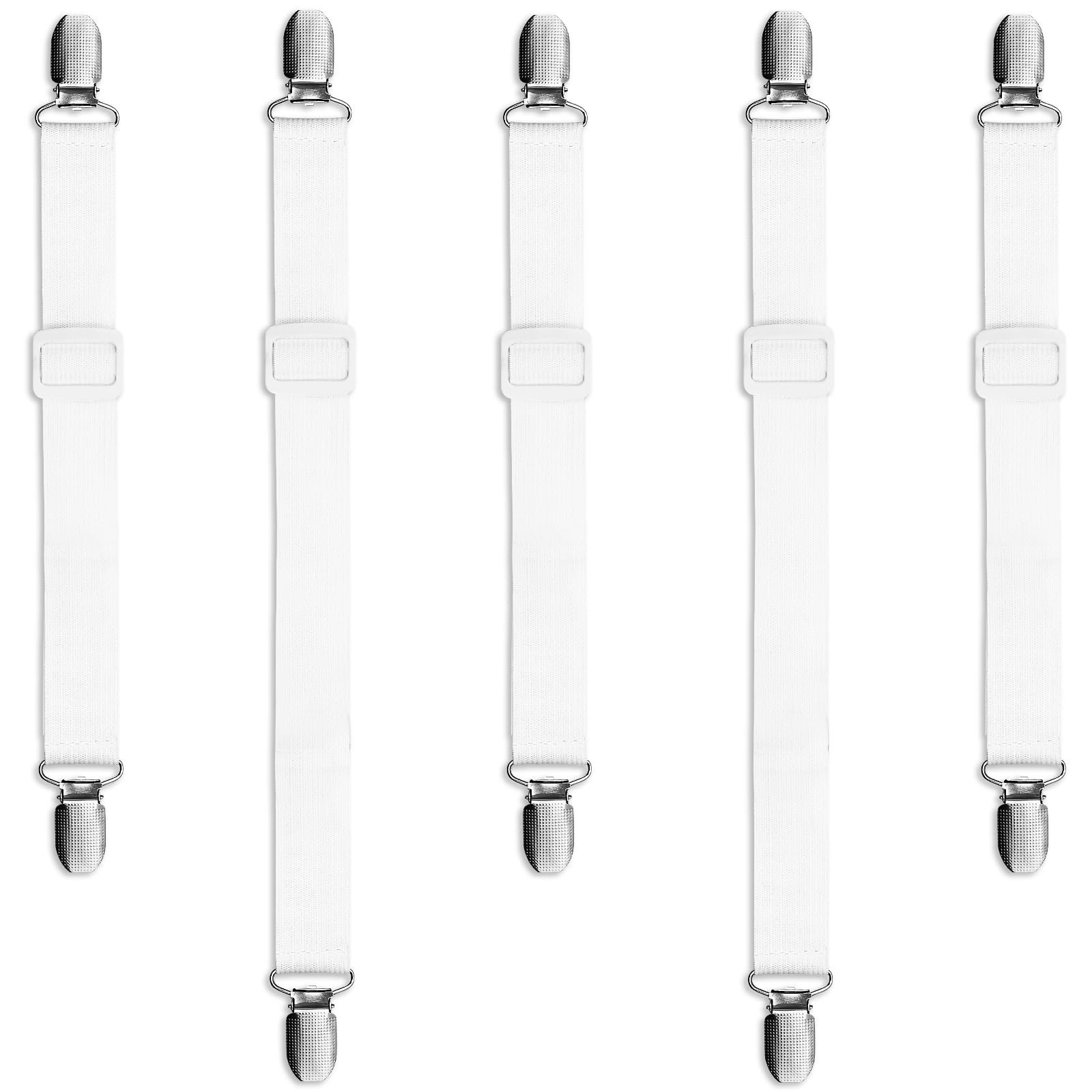 Piuluvor® 5 Stück Tischdeckenklammern Tischklammern Outdoor Elastisch Verstellbare Tischdeckenhalter Versteckte Tischtuchklammern für Tischdecke Bettwäsche Matratze (Weiß)