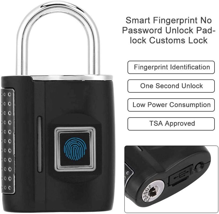 Smart Fingerprint USB Charge Lock Padlock Smart Keyless Fingerprint Door Lock Padlock for Suitcase Gym Locker Cabinet and More