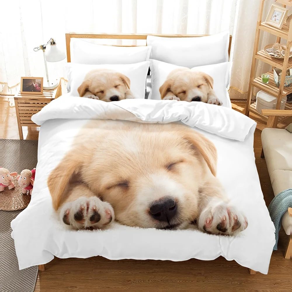 Parure de lit enfant adulte avec housse couette lavable machine motif chien AQ-14