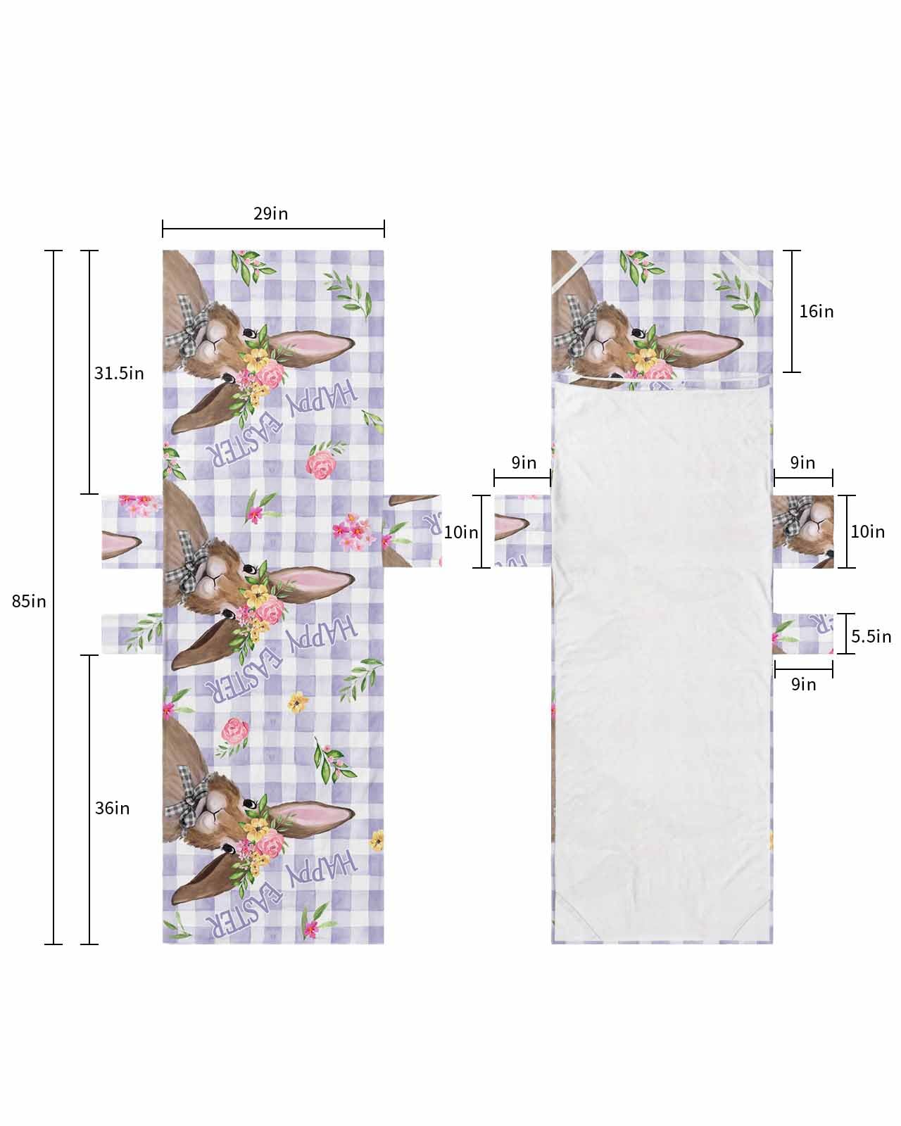 Purple Plaid Bunny Easter Beach Lounge Chair Towel Cover, Soft Chaise Lounge Towel with Side Pockets Patio Pool Chairs Cover for Beach/Pool Sunbathing 29x85 Spring Floral Botanical