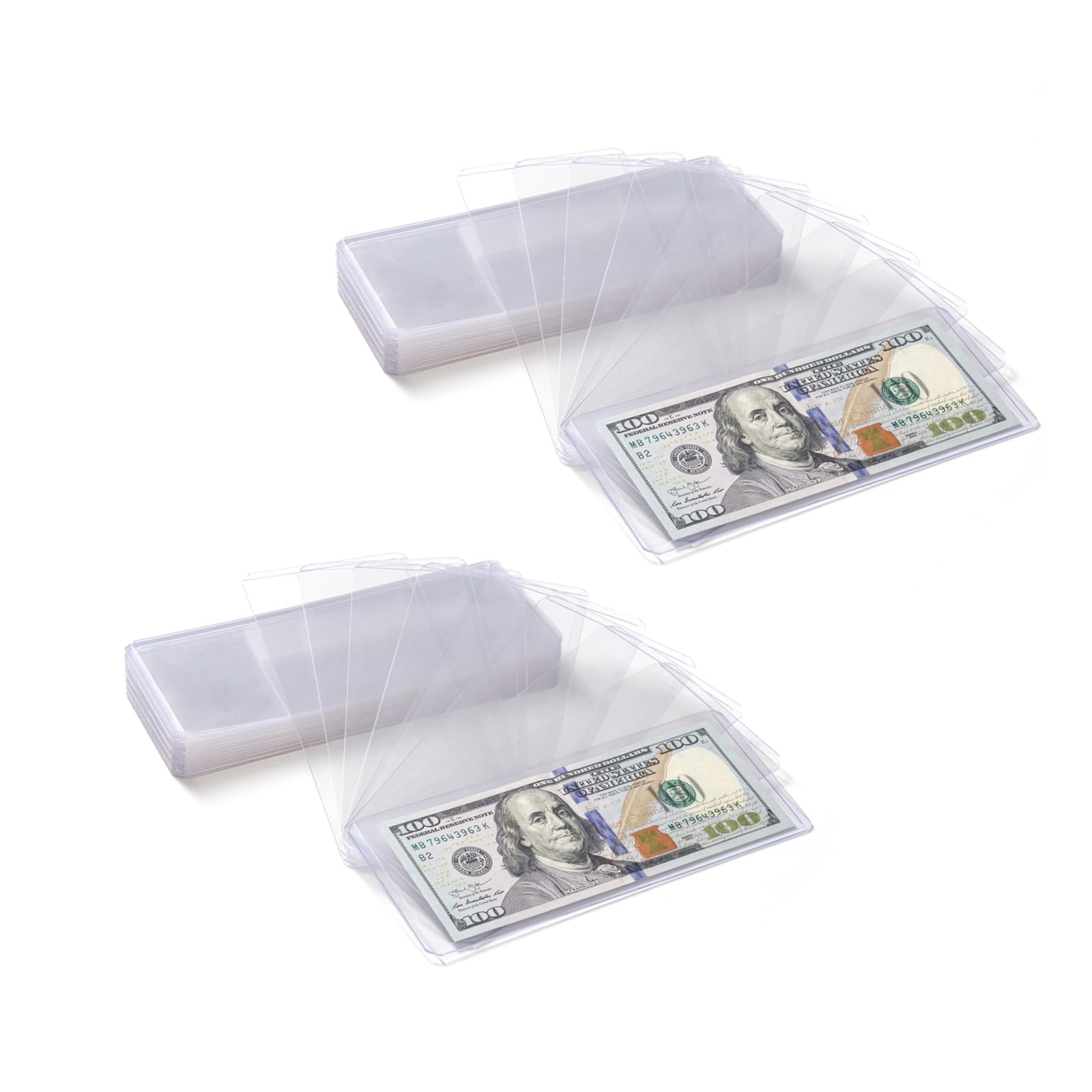 Boen Currency Sleeves Pack of 50 - Ideal Dollar Bill Sleeves & Currency Holder for Bills. Durable Dollar Bill Holder and Money Sleeves for Cash. Banknotes Stamp Paper Money Collectors