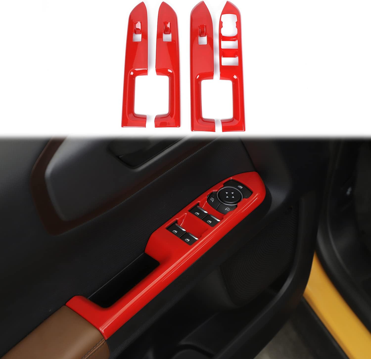 for Bronco Sport Power Window Switch Panel Trim Cover for Bronco Sport 2021 up Red Interior Accessories 4pcs