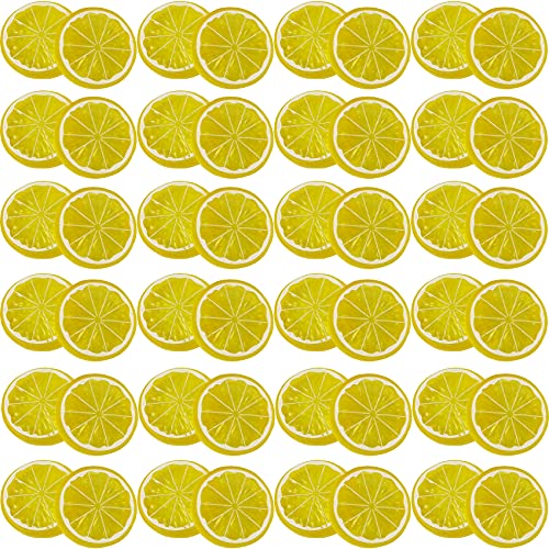 YOOHUA 40PCS Fake Artificial Lemon Lifelike Fruit Plastic Simulation Lemons Slices Decor Arrangements Photography Prop Vase Fillers Making Kitchen Cabinet Party Ornament Supplies (Yellow)