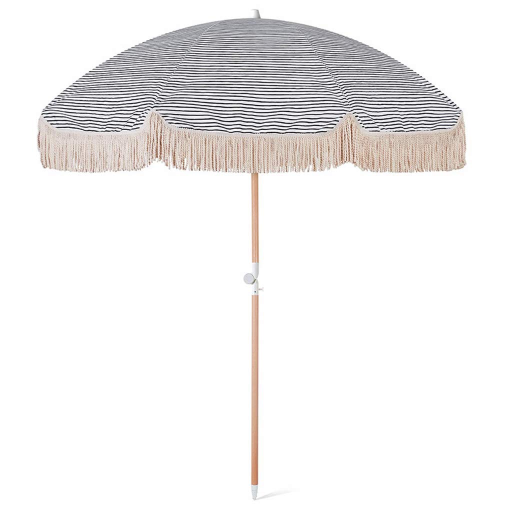 JYCCH Sombrilla Redonda de 2 m Sombrilla pequeña para Exteriores Sombrilla de Playa Patio Borla Sombrillas de Madera con función de inclinación, Resistente al Agua y protección (B)