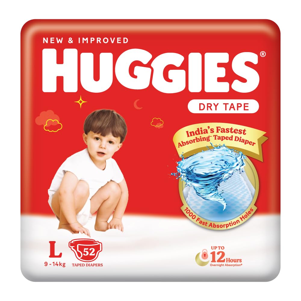 Huggies New Dry Large Size Diapers (52 Counts) for Kids