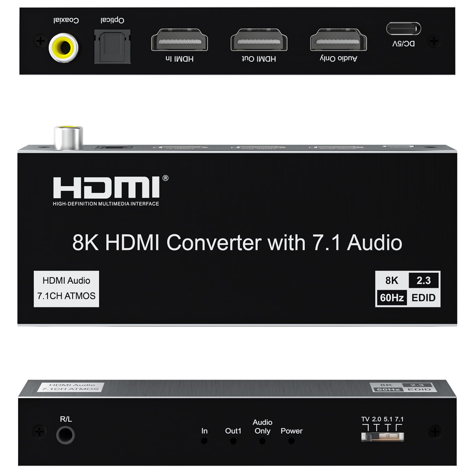 Estrattore audio HDMI 8K60Hz, splitter HDR10 VRR, Toslink coassiale jack da 3,5 mm, per PS5, Xbox, TV, proiettore