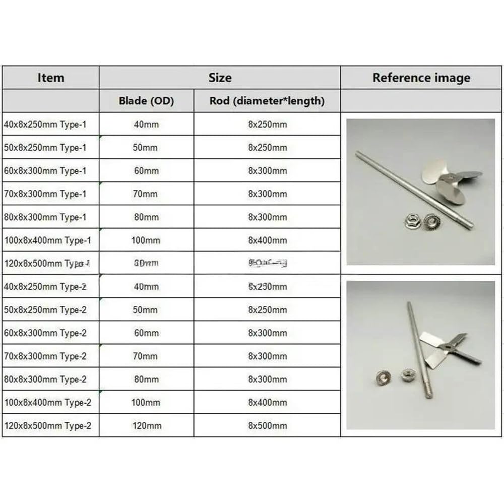 1set 40mm-120mm 30 ° Edelstahl Drei Blatt/kreuz Blatt Rühren Paddel Spirale Laufrad for Labor Elektrische(70x8x300mm Type-1)