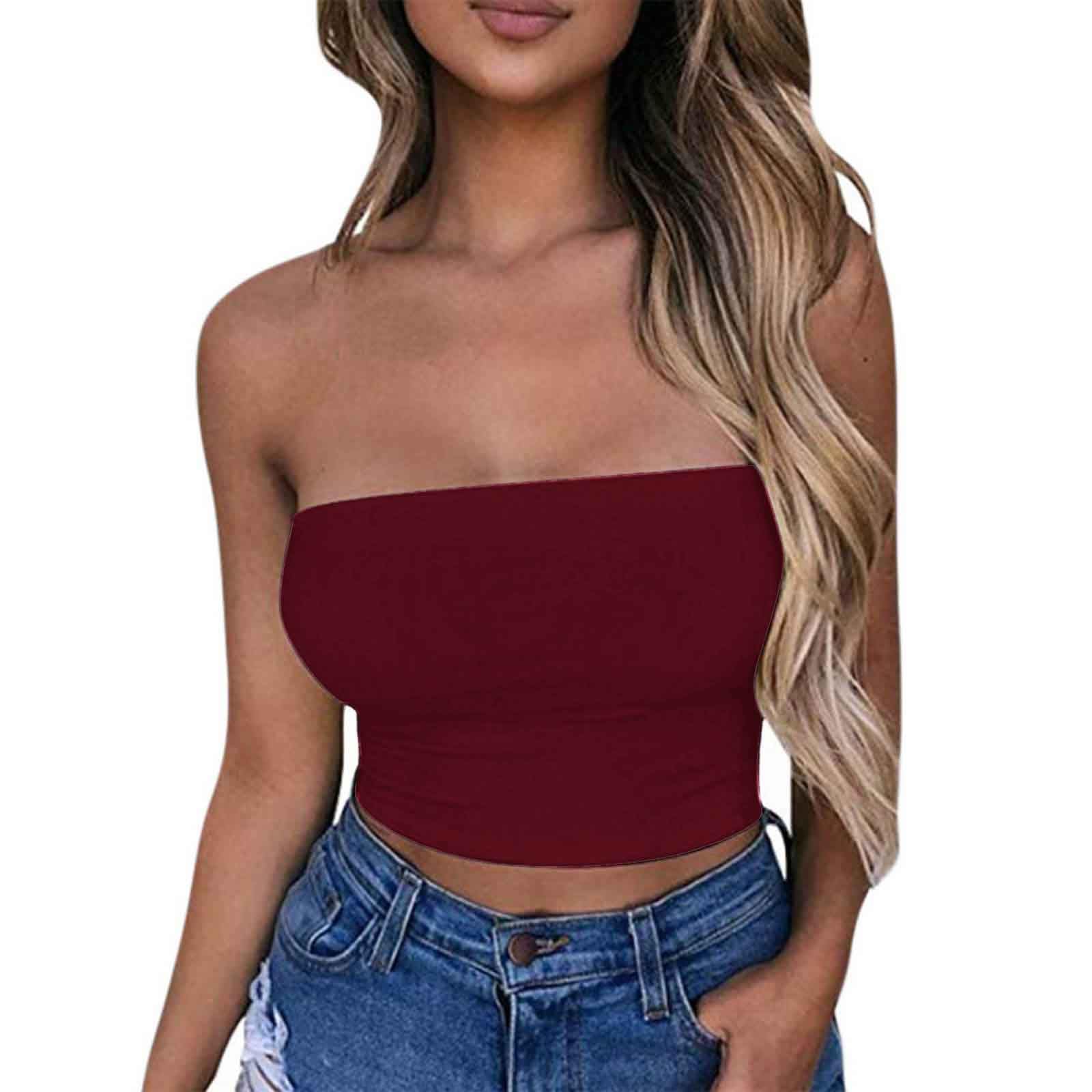 Womens Tube Tops Fashion Sexy Strapless Crop Tank Basic Backless Bandeau Summer Shirt Slim Fit Tunic