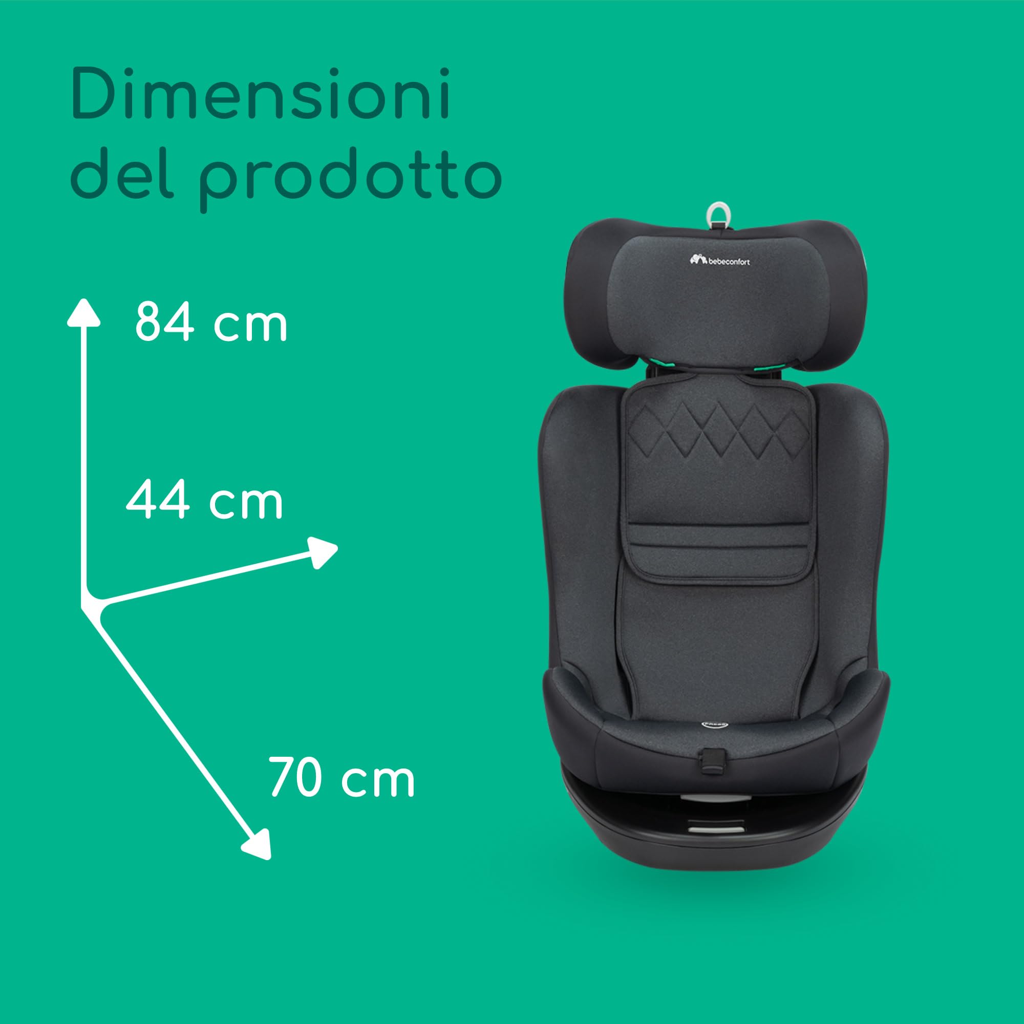 Bebeconfort EvolveFix i-Size Seggiolino Auto 0-36 kg, 360 girevole, 0-12 anni, 40-150 cm, Isofix, Reclinabile 5 posizioni, Regolabile in Altezza, Top Tether, Tessuti Traspiranti, Colorato di Nero