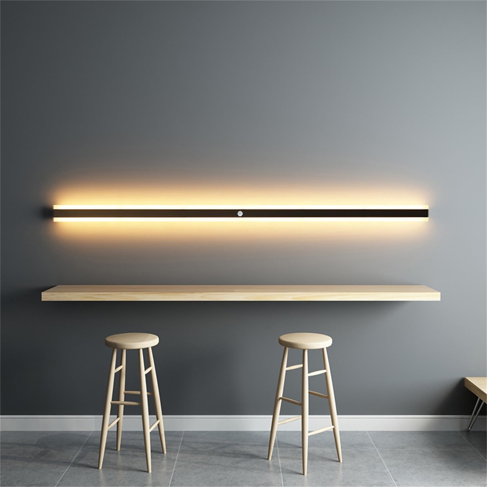 Lampa ścienna LED z czujnikiem ruchu do ogrodu, wodoodporna, IP65, z czarnego żelaza, akrylu, nowoczesny i wydłużony design, do salonu, sklepu, tarasu, białego światła, 30 cm
