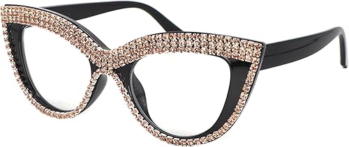 Miniatura 6 de Lentes de lectura con diseño de ojo de gato, con diamantes de imitación y bloqueo de luz azul ampliada