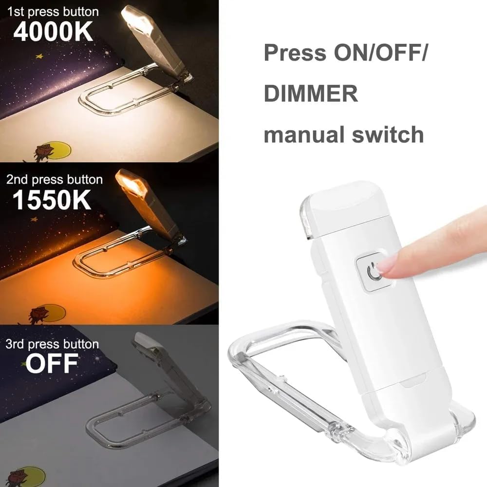 Feinerman Book Reading Light, USB Rechargeable LED Clip-On Lamp, 3 Light Modes & Brightness Levels, Eye-Friendly Portable Reading Lamp for Students, Kids, Bedtime, Study 1