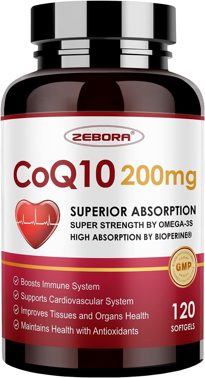 CoQ10-200mg-Softgels with PQQ, BioPerine & Omega-3, 120 Servings Coenzyme Q10(Ubiquinone) Supplement for High-Absorption, Powerful-Antioxidant, Support Heart & Energy-Production