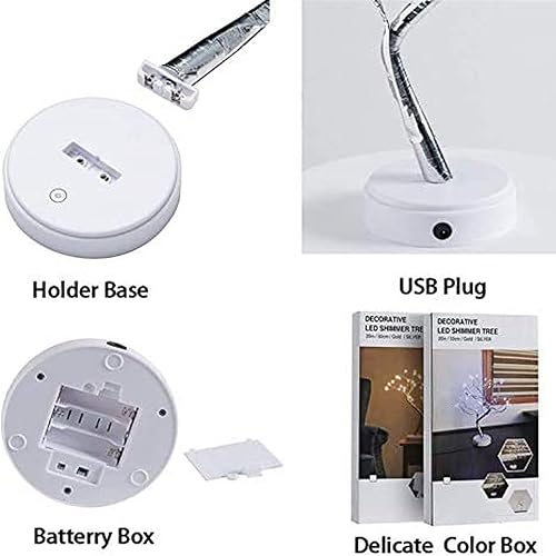 Miniatura 3 de Lxcom Lighting Luces LED de rama, 108 LED, ramas de árbol de alambre de cobre plateado, árbol de mesa LED bonsái, funciona con pilas, con