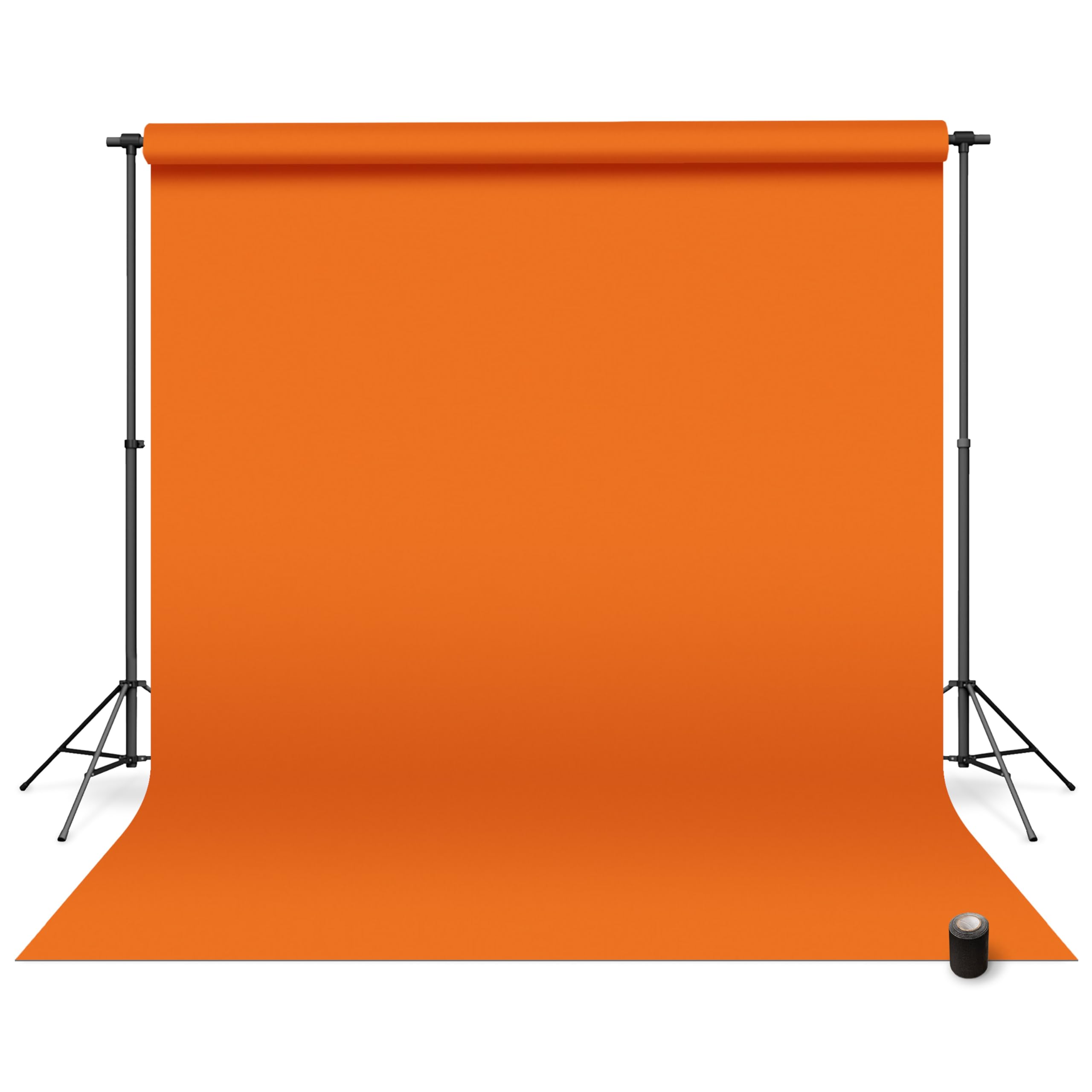 Denny Manufacturing - Seamless Paper Backdrop for Photography, Orange Seamless Paper Roll (53 in x 36 ft) Includes Free Roll Black Gaffer Tape (2 in x