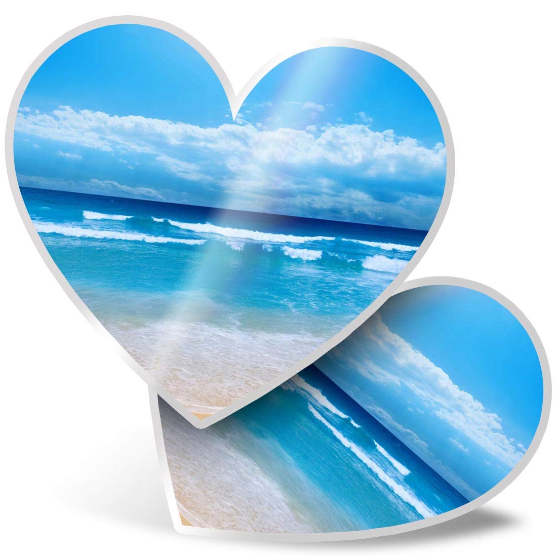 Destination Vinyl Ltd Multi 2 X 7.5Cm Heart Stickers - Beach Scene Seaside Decals 8962