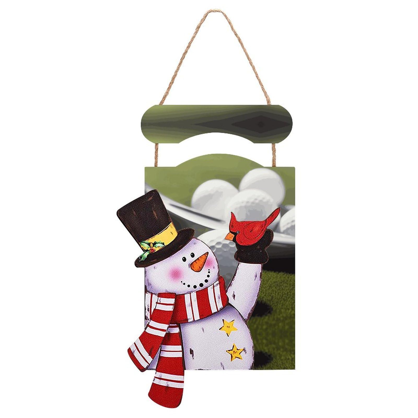Golf Snowman Sign Wooden Hanging Door Sign Christmas Door Decor Christmas Snowman Wooden Hanging Sign Wall Art for Indoor Outdoor Porch Wall