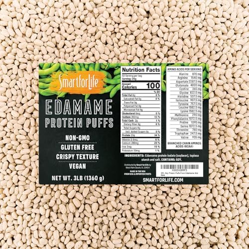 Smart for Life Edamame Protein Puffs, 3 lb Box, 53 Servings, Protein Snack