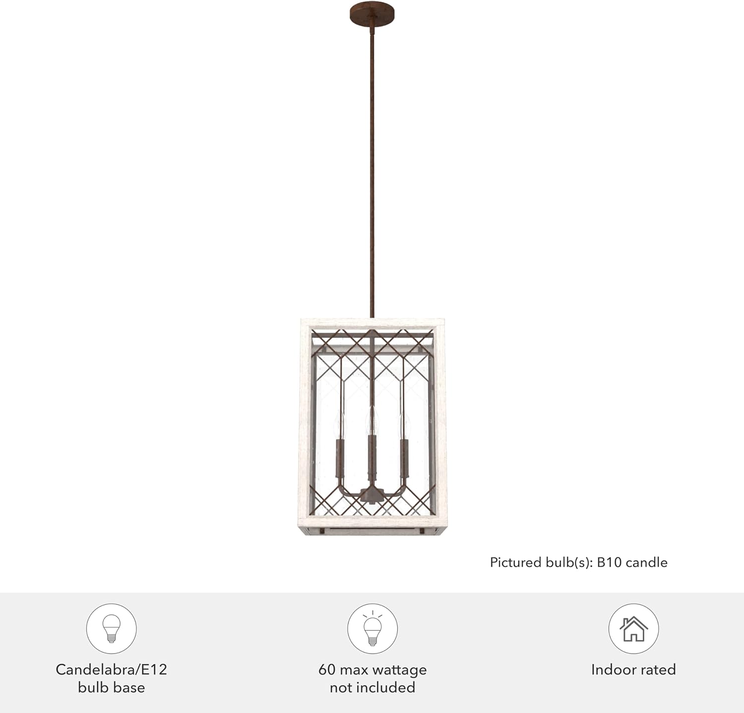 Hunter - Chevron 4-light Textured Rust, Medium Size Pendant Light, Dimmable, Rectangle Shaped, for Bedrooms, Kitchens, Dining, Living Rooms - 19372