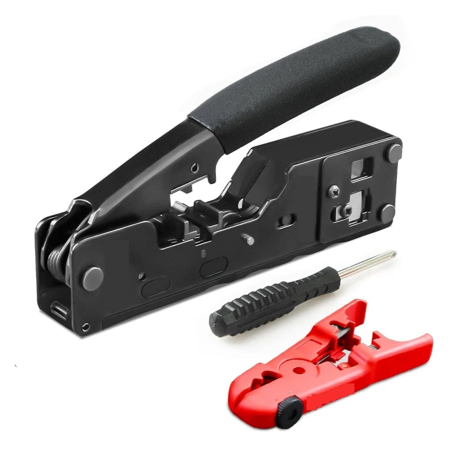Joxlover Nero Wire Stripper, Through Crimping Tool For Cat7/6A Cat6/5 Ethernet Modular Plugs Connectors With Stripper(Nero)