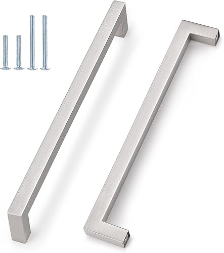 Probrico Paquete de 10 manijas de acero inoxidable para cajones de gabinete de cocina, distancia de agujeros de 10 pulgadas, tiradores de níquel