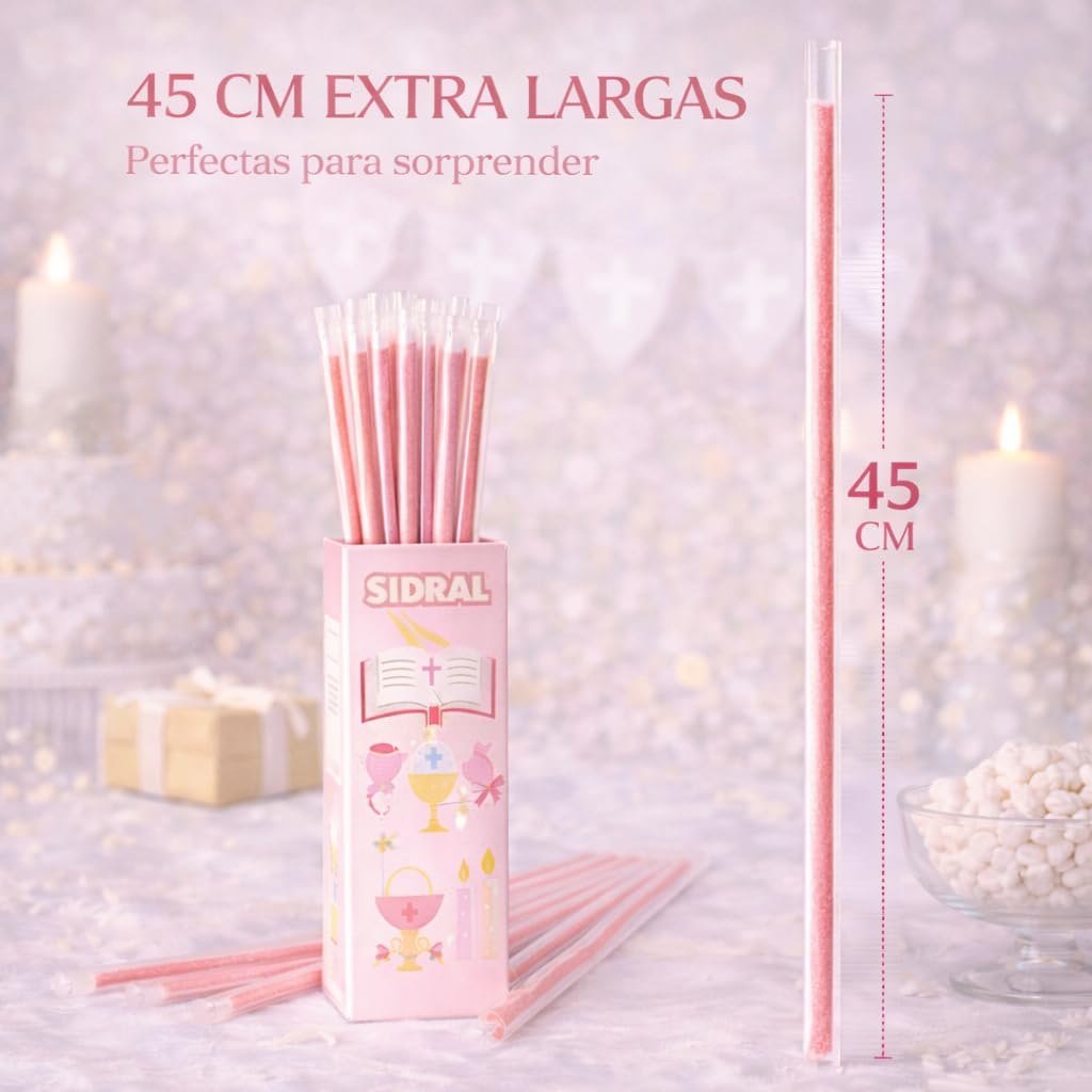 PRIMERA COMUNION 80 un. - Cañas rosa de sabor fresa Cañas Pica Pica, Cañas Dulces - Perfectas para Regalar con Dulzura como detalle de 1ªComunión. - 5