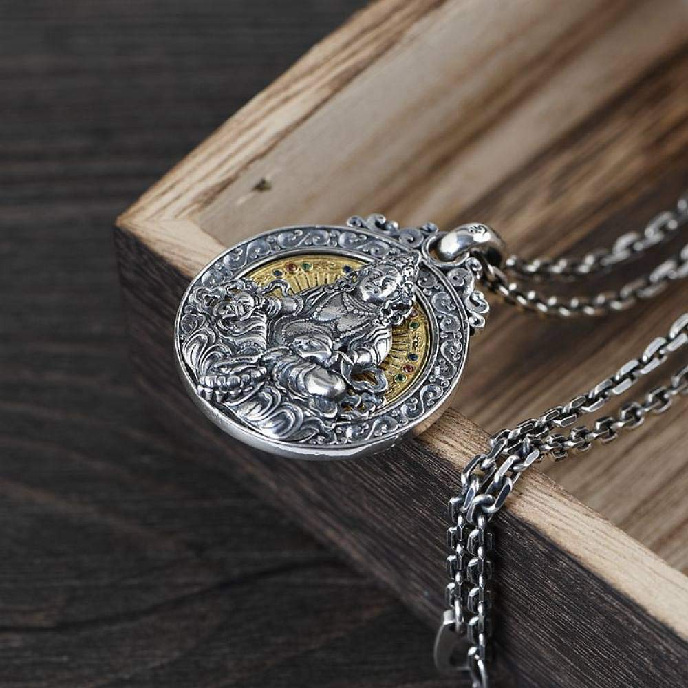Collier Argent S925 Rétro Gawu - Pendentif Mantra 6 Mots Ouvert, Unisexe, Chaîne Cire Noire 20 Pouces