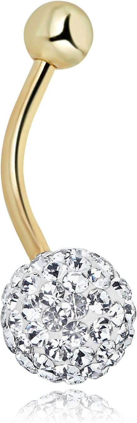 AVORA 10K Gold Crystal Ball Belly Button Ring Body Jewelry (14 Gauge)