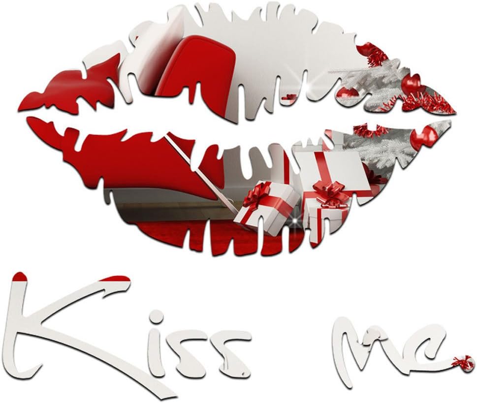 Acrylic Wall Stickers Three-dimensional Red Lips Mirror Paste Marriage Room Home Decoration,Silver-30*27cm