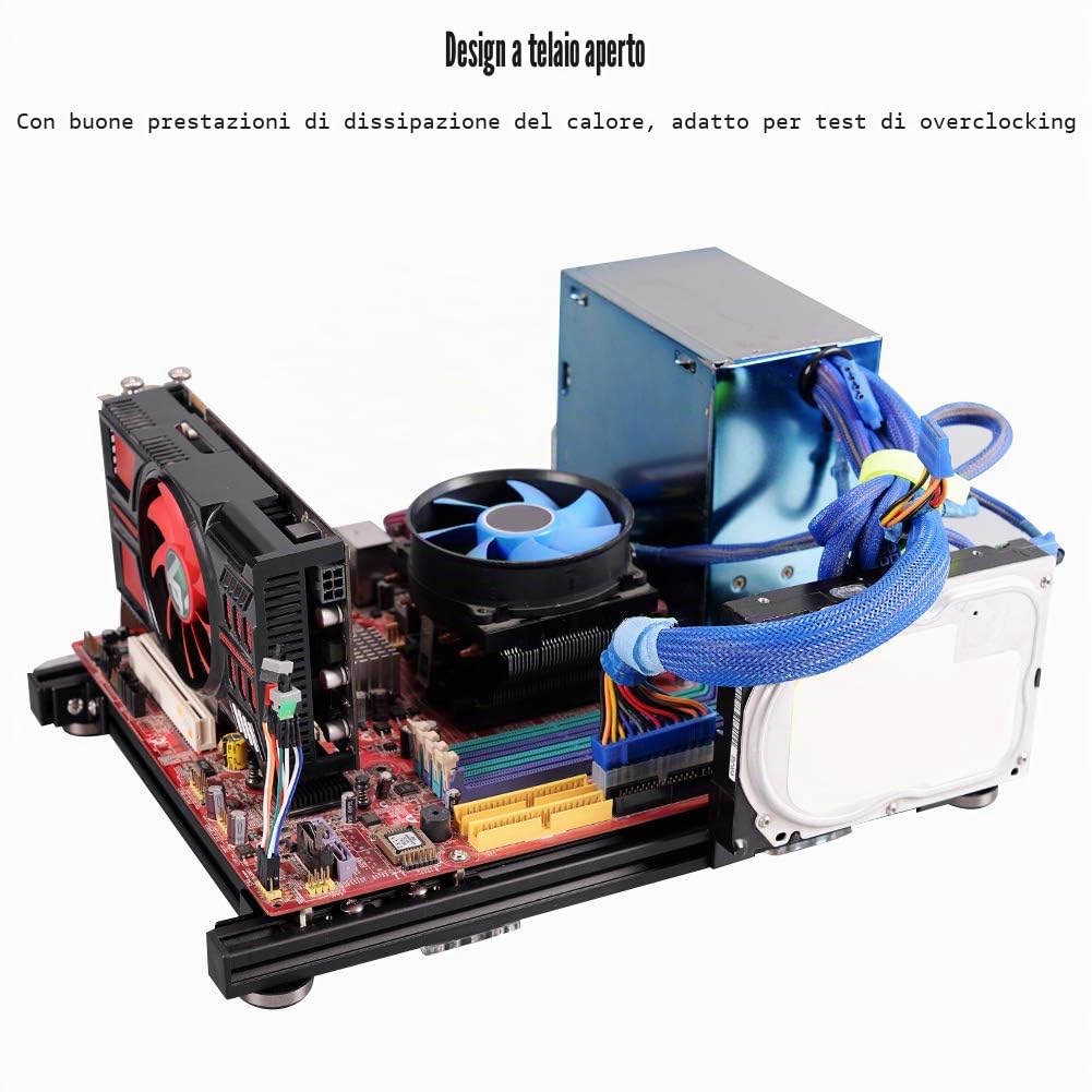 Banco di Prova PC ITX Case ATX, Telaio Ad Aria M-ATX in Lega di Alluminio Fai-da-Te 20x20, Piattaforma di Test di Overclocking, per Computer PC con Scheda Madre MATX