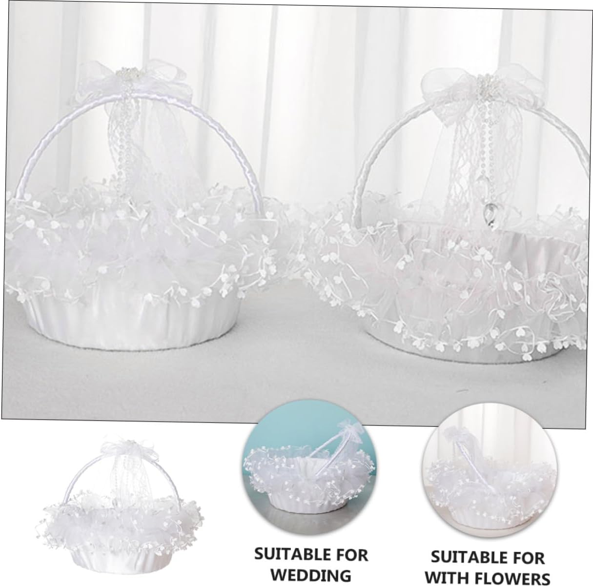 Handheld Lace Wedding Flower Basket with Foldable Design, White Lace Basket for Flower, Elegant Wedding Ceremony Supplies,