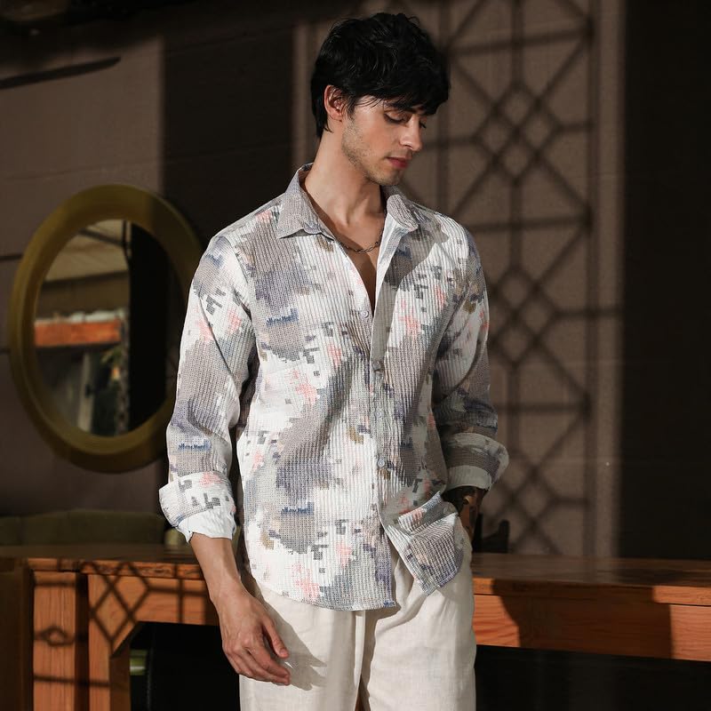 Image of CAHOOT Men's Bisque Shirt Casual Wear | Spread Collar | Long Sleeve | Button Closure | Shirt Crafted with Comfort Fit for Everyday Wear