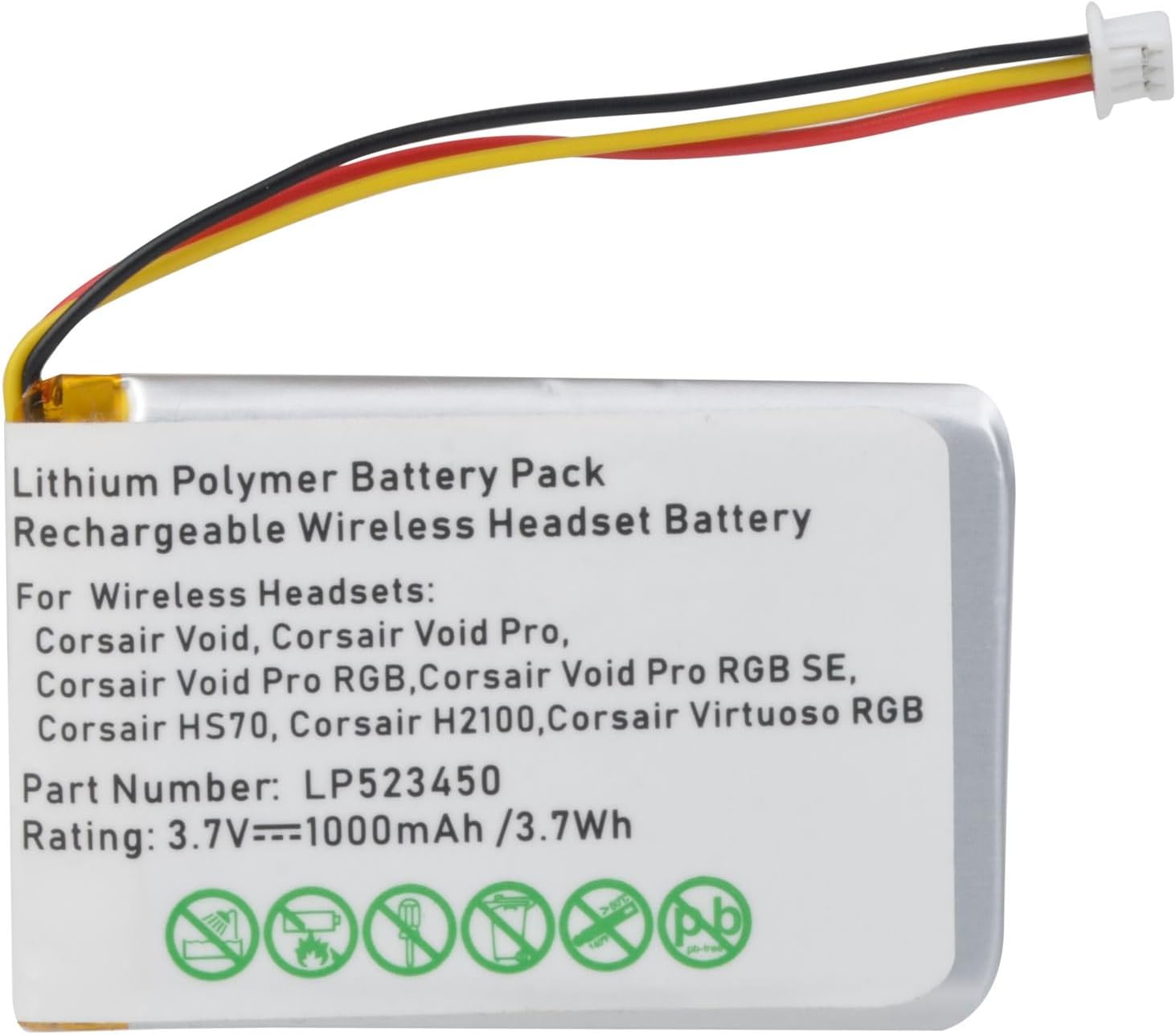 Batterie de Rechange 3,7 V 523450 1000 mAh pour Corsair Void, Corsair