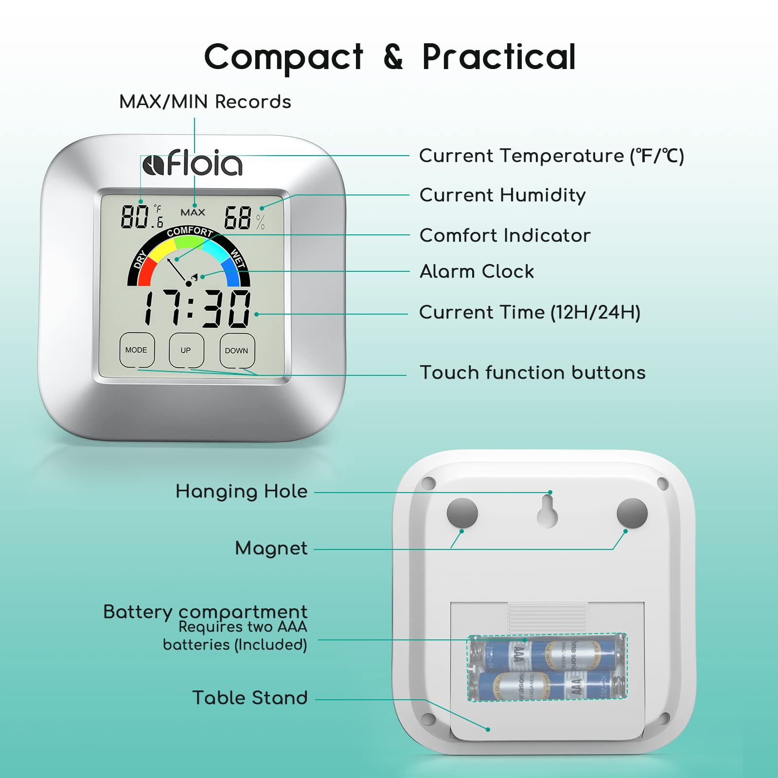 LCD Digital Interior Colgante De Pared Temperatura Humedad Medidor
