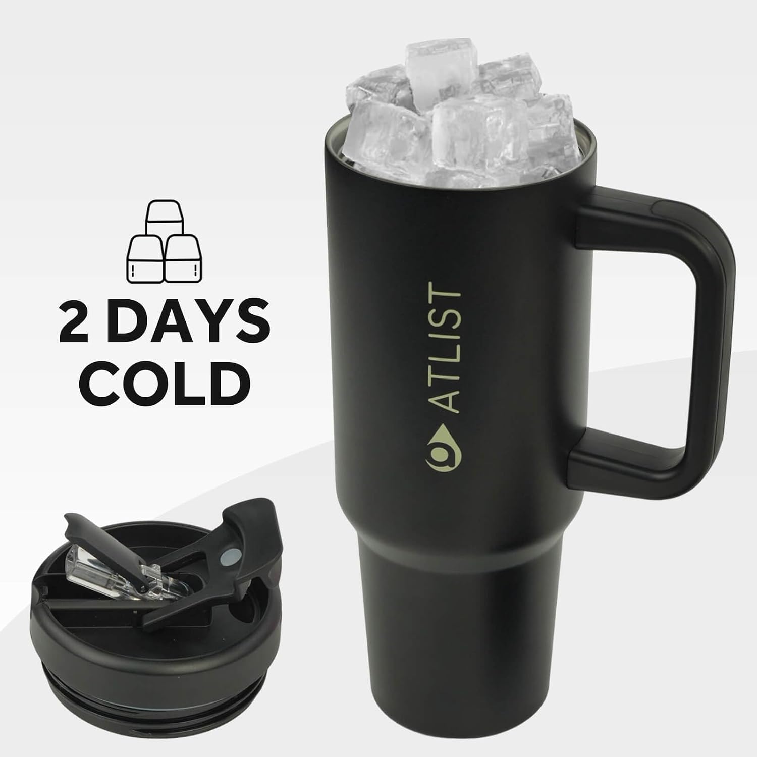 100% Leakproof 40 oz Tumbler with Handle & 4-in-1 SipSwig Lid, Built-In Flip Straw & External Stainless Steel Straw, Insulated Stainless Steel Cup, BPA-Free, Black image 3