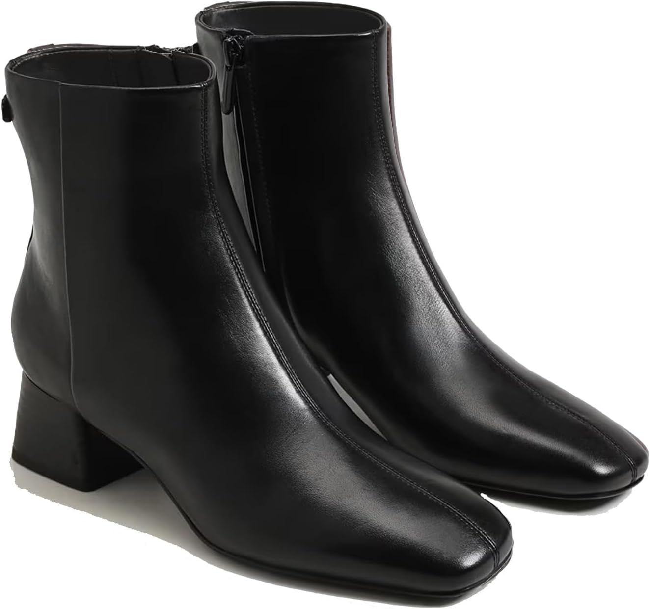 Womens Ankle Boots Square Toe Low Chunky Block Heel Booties with Side Zipper Comfor...