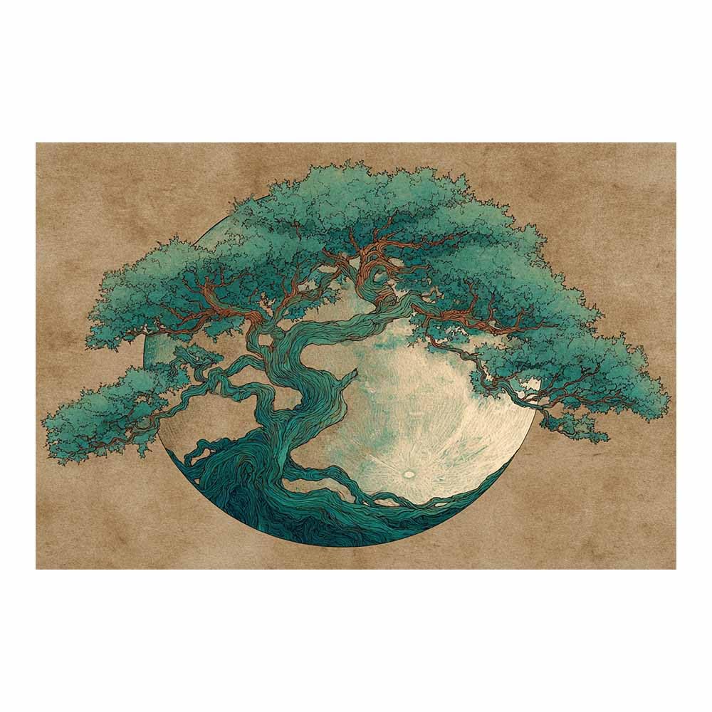 Arbre peint par les esprits tableau de prestige grand format moderne en vert