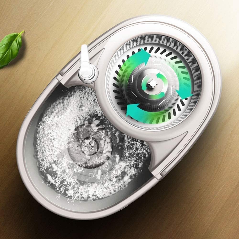 Mocio Rotante 360 ° Sistema Premium in Acciaio Inossidabile e Secchio ~ Mocio autostrizzante con Teste in Microfibra