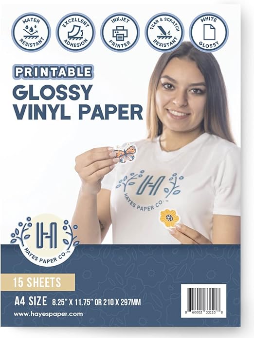 Hayes Paper Co. Printable Vinyl Sticker Paper for Printer A4 Sticker
