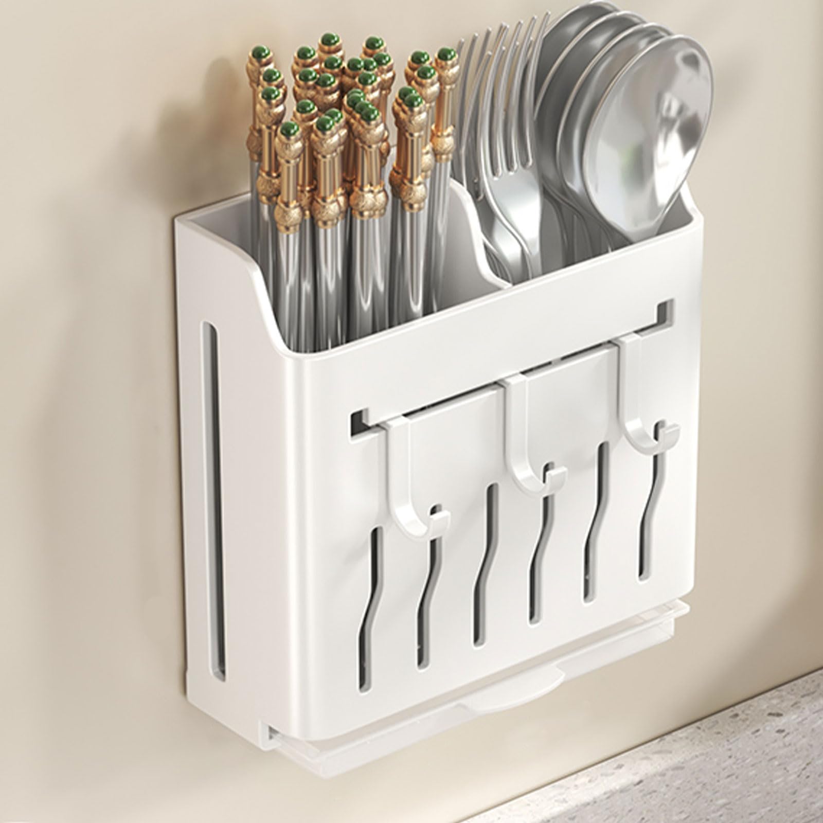 Portautensili Da Cucina Trasparente Con Divisori E Drenaggio Rapido – In PP+ABS, 24x11x15 Cm, Per Spatole, Cucchiai E Coltelli