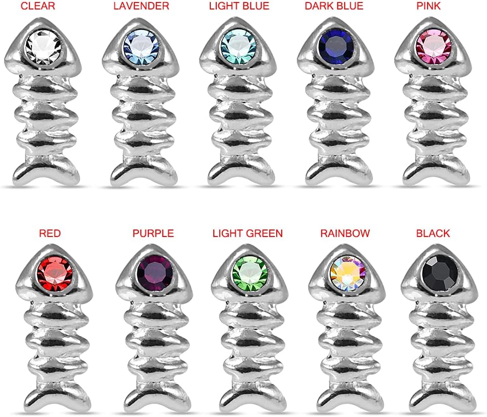 Crystal Stone Bone Fish Design 22 Gauge 925 Sterling Silver Ball End Nose Pin - Nose Stud - Tiny Nose Ring - Nose Piercing Body Jewelry