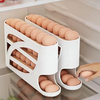 Automatic Rolling Egg Dispenser for Refrigerator, 4 Tier Egg Rack for Fridge, Space Saving Fridge Container, Holds 30 Eggs, Kitchen Storage