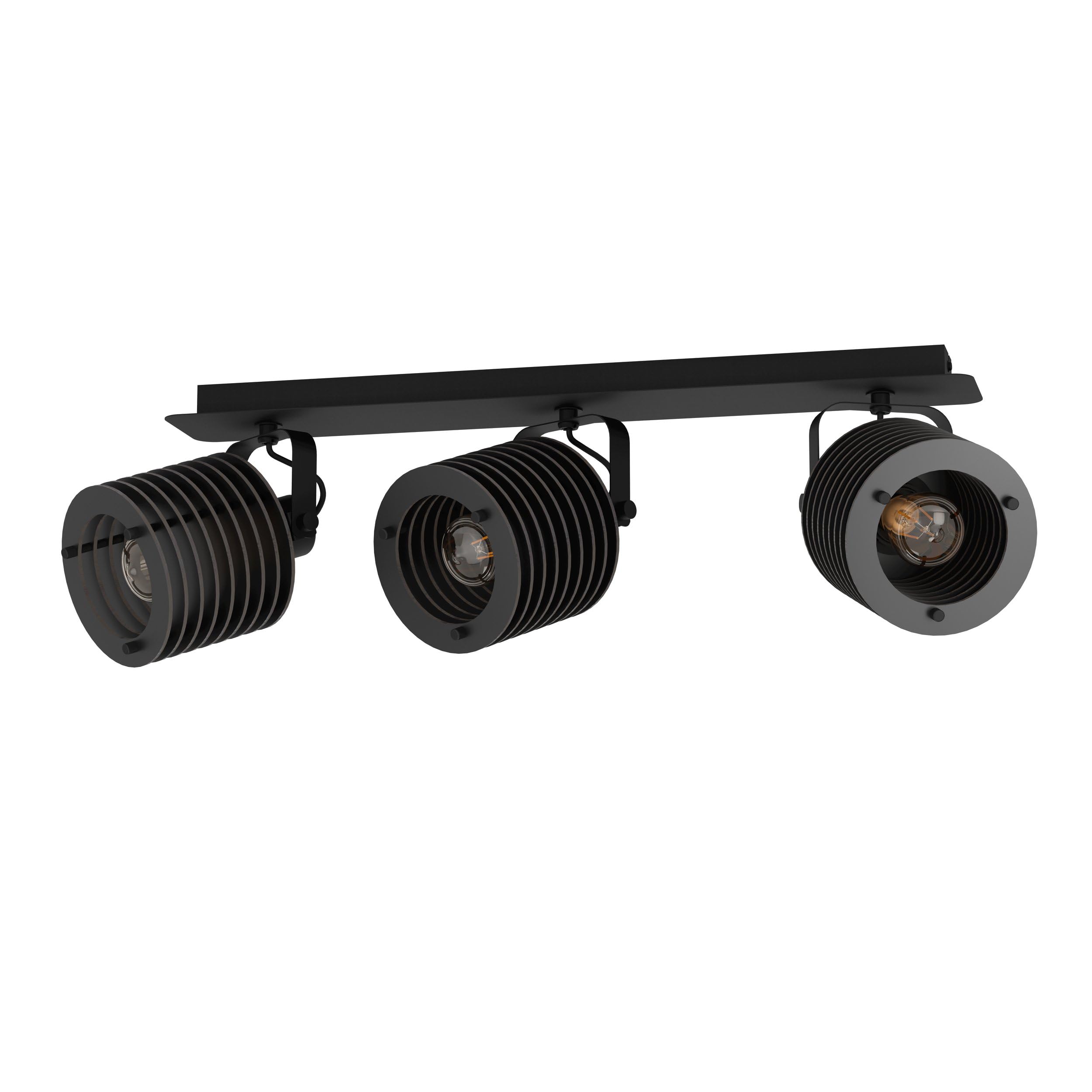 EGLO Deckenstrahler Segovia, 3-flammige Deckenlampe mit schwenkbaren Spots | Deckenleuchte Industrial Design aus Metall und Holz in Schwarz, Deckenspot mit E27 Fassung