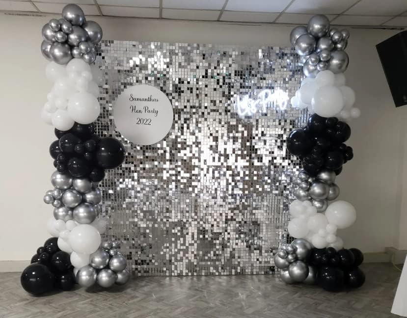 Silver Shimmer Wall Backdrop Panel - Decorations Panel | Wedding, Birthday, Anniversary, Engagement & Bridal Shower Party Decor (48pcs)