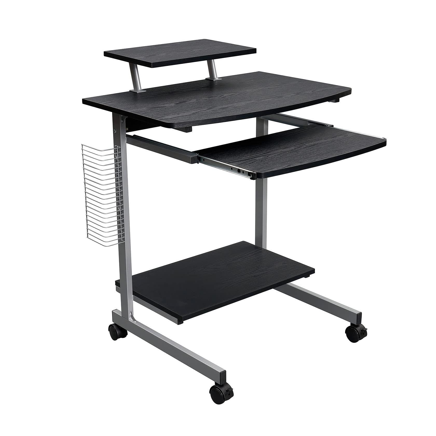 ASerZenith Height Adjustable Computer Desk Mobile Stand Up Desk Presentation Cart W/Storage Home Workstation Rolling Desk Laptop Cart