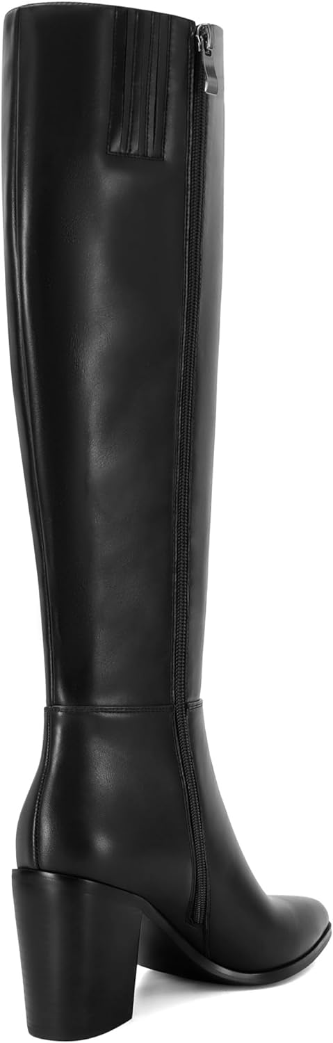 SOVANYOU Knee High Boots for Women Leather Tall Boots Chunky Block Heel Fashion Pointed Toe Side Zip Comfortable Fall Winter Botas - Image 6