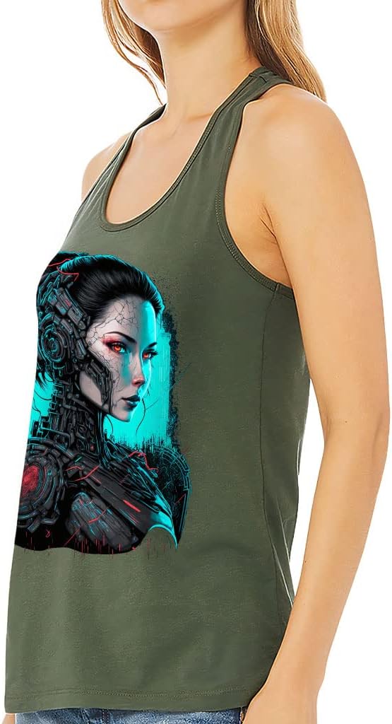 Cyborg Print Women's Racerback Tank - Robot Tank Top - Unique Workout Tank