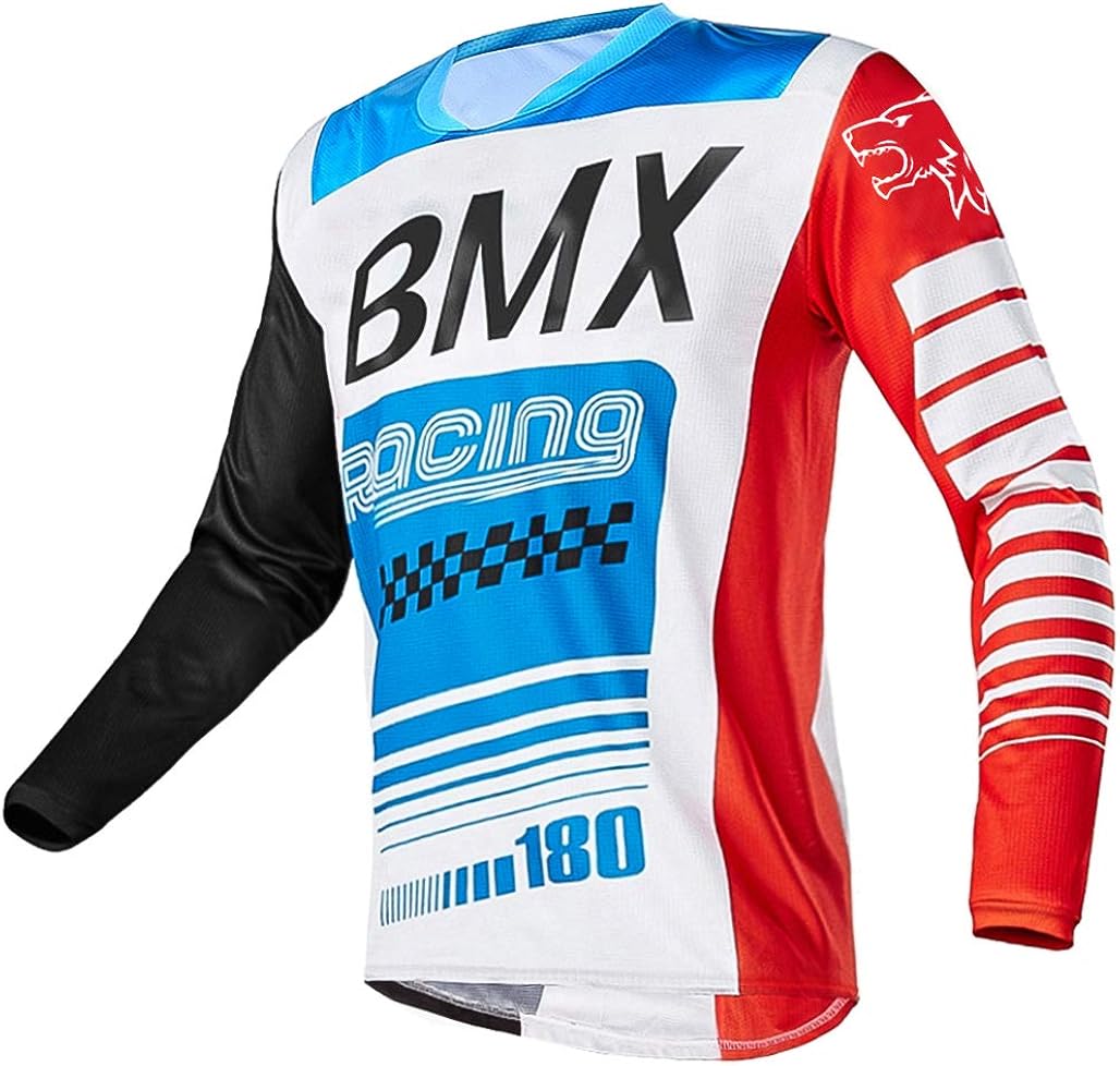 Men's Mountain Bike Shirts Long Sleeve MTB Off-Road Motocross Jersey Quick Dry&Moisture-Wicking