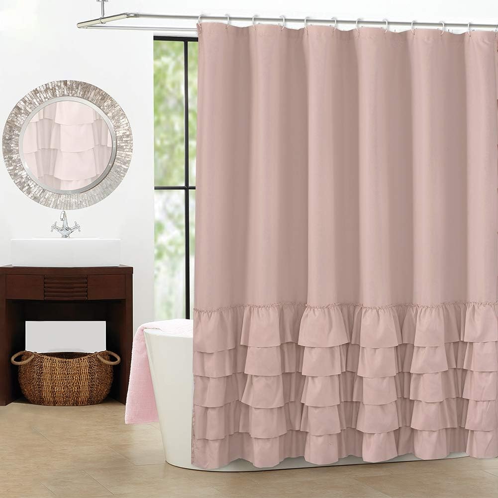 Blush Ruffle Shower Curtain - Shabby Chic for Bathroom 72 inches x 72 inches